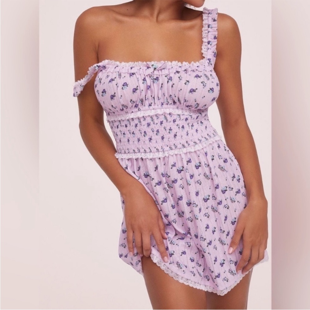 For Love and Lemons Lola Pointelle Mini Dress Purple